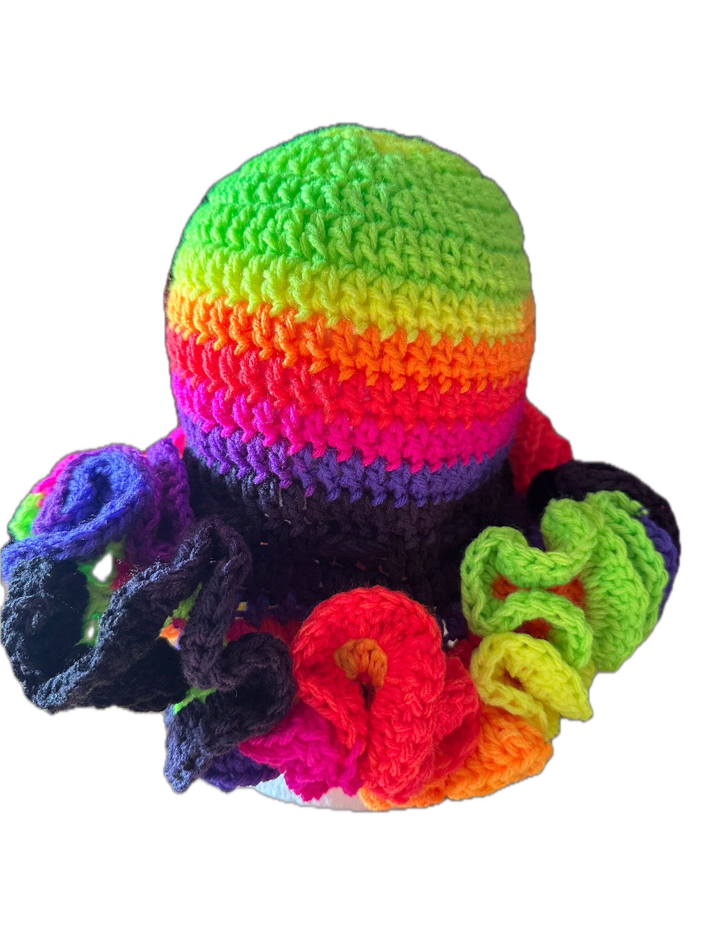 Multi Rainbow Crochet Ruffled Hat