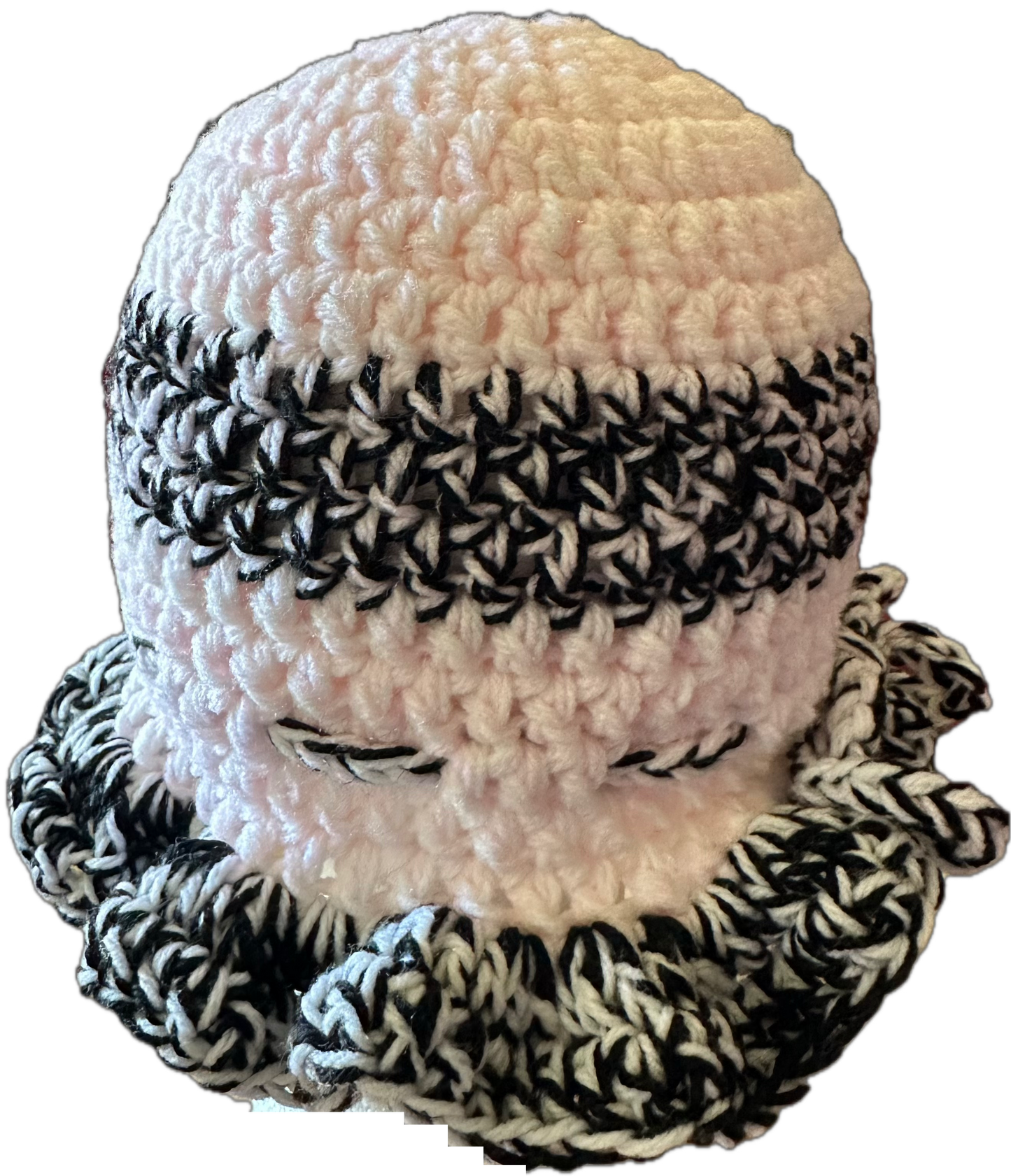 Baby Pink/Black/White Mix Crochet Ruffled Hat