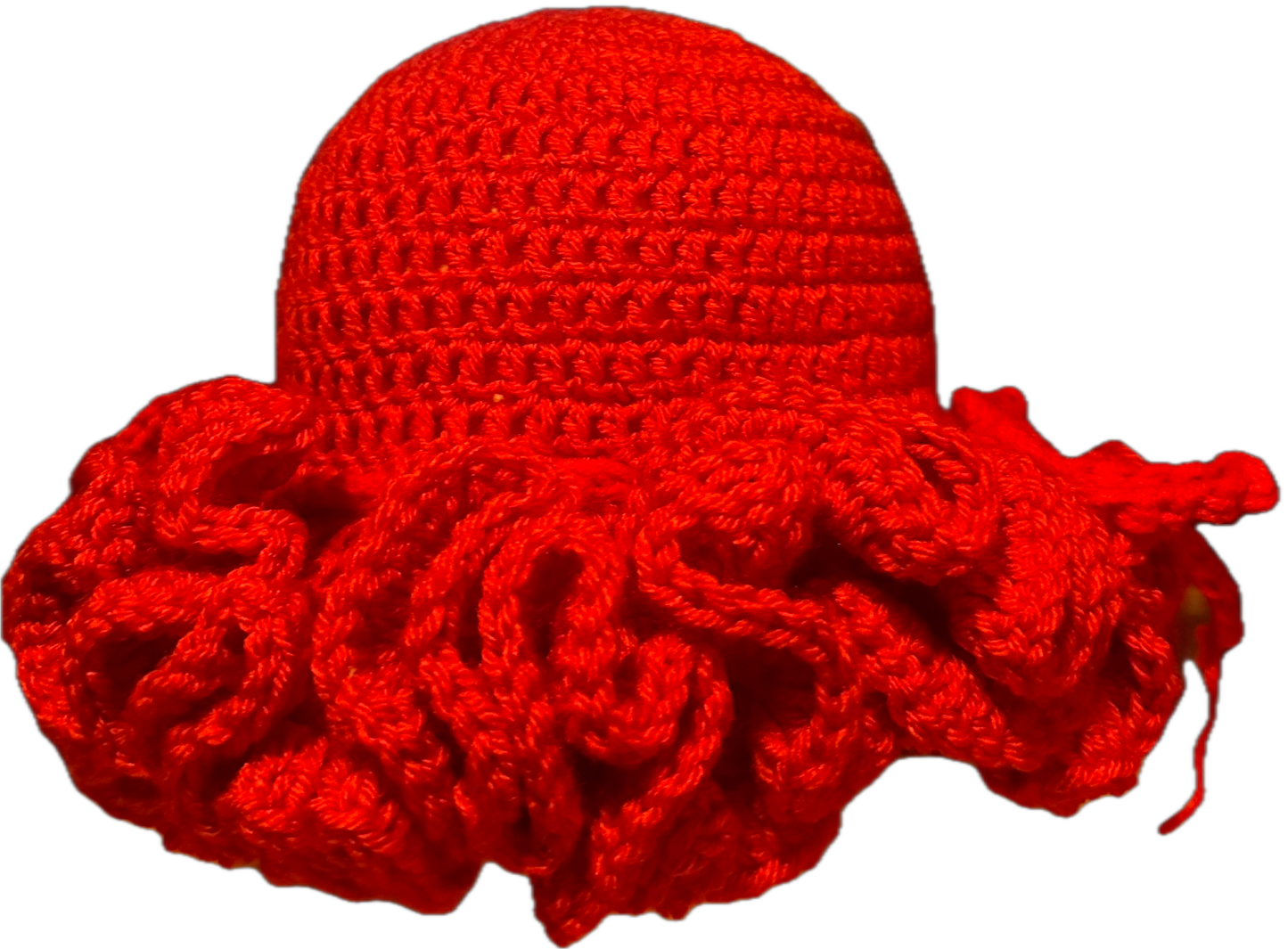 Tomato Red Crochet Ruffled Hat