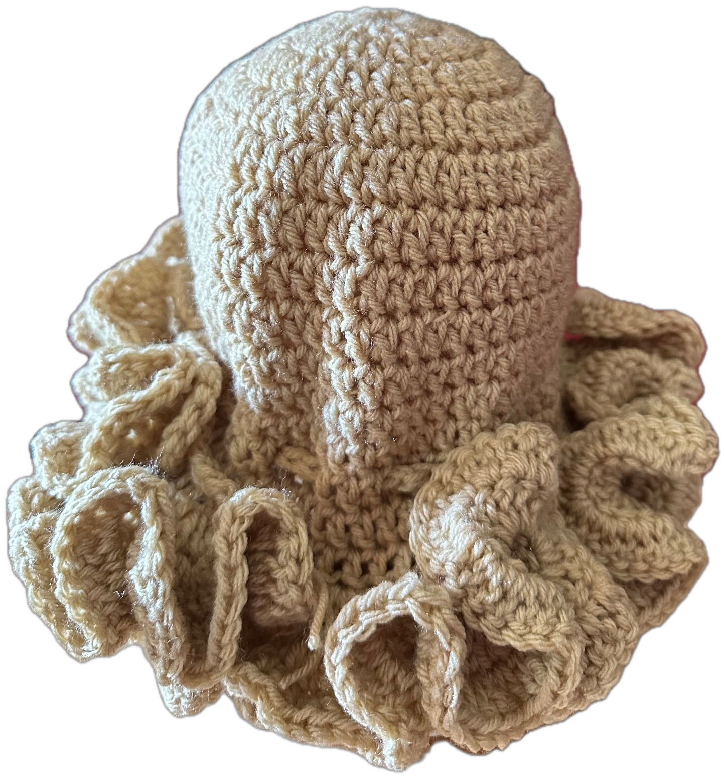 Beige Crochet Ruffled Hat