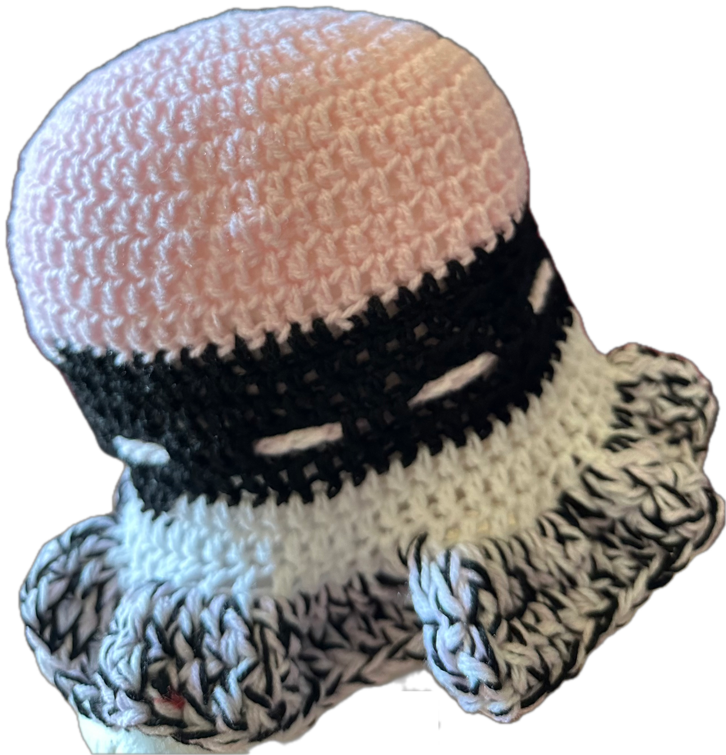 Pink/White/Black Mix Crochet Ruffled Hat