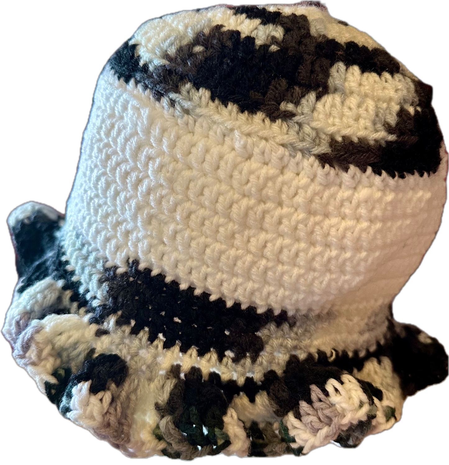 White/Black/Grey Crochet Ruffled Bucket Hat