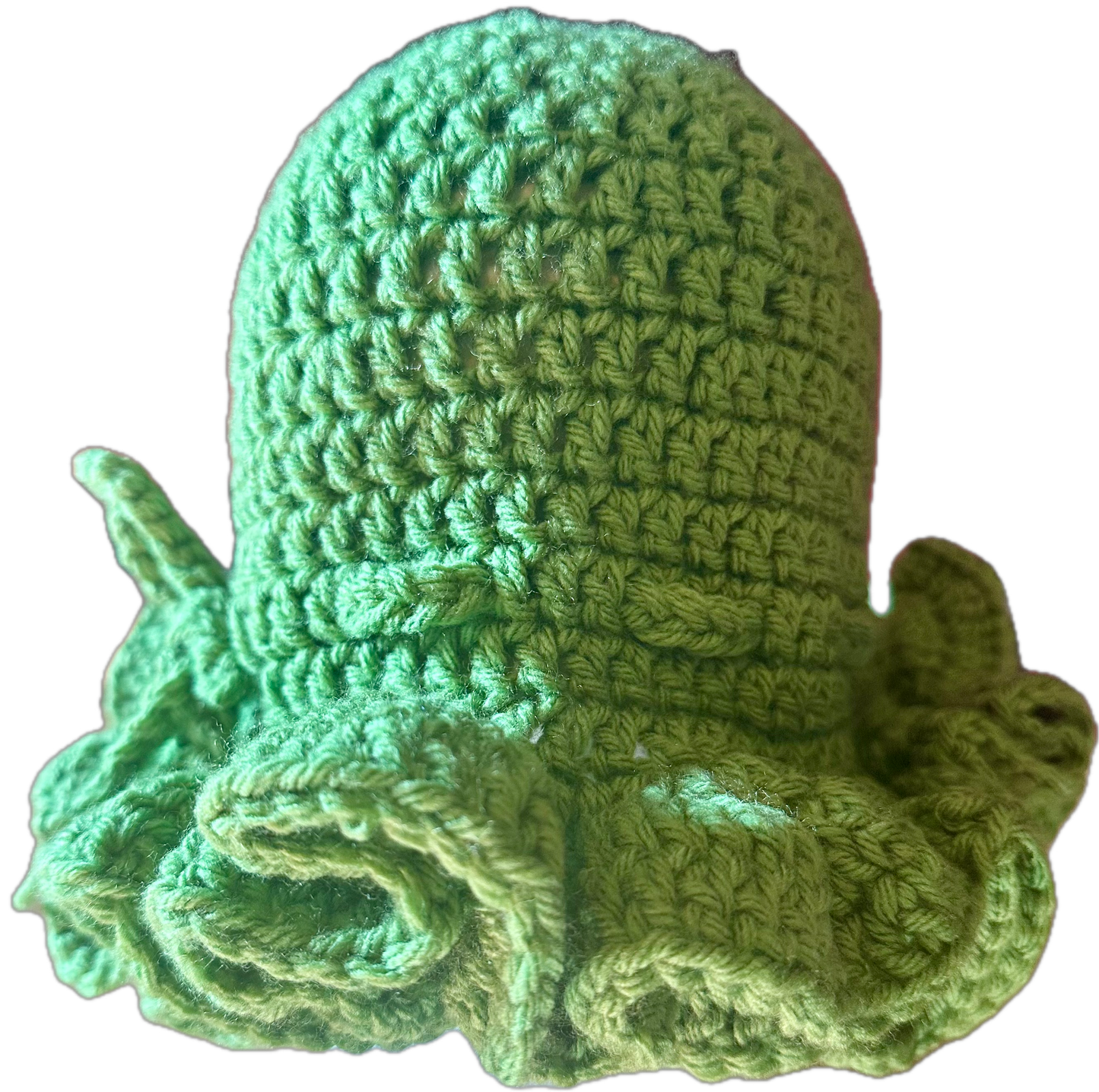 DK. Lime Green Crochet Ruffled Hat