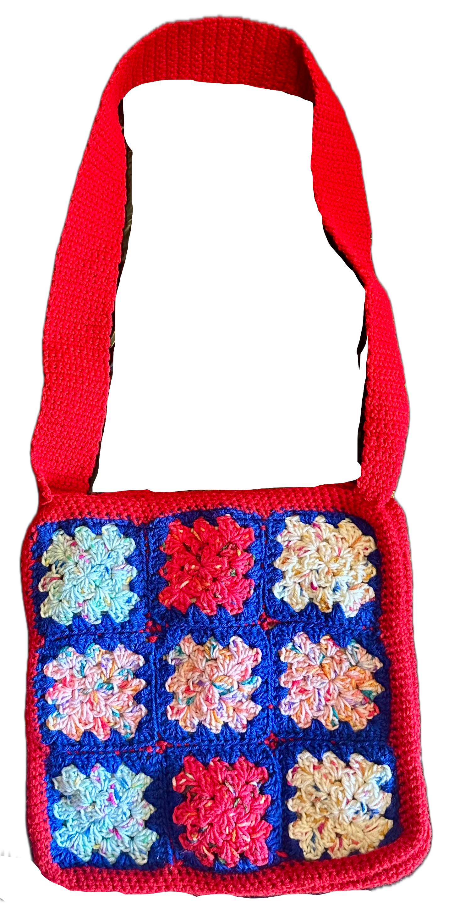 Red Blue Square Crochet Tote Bag