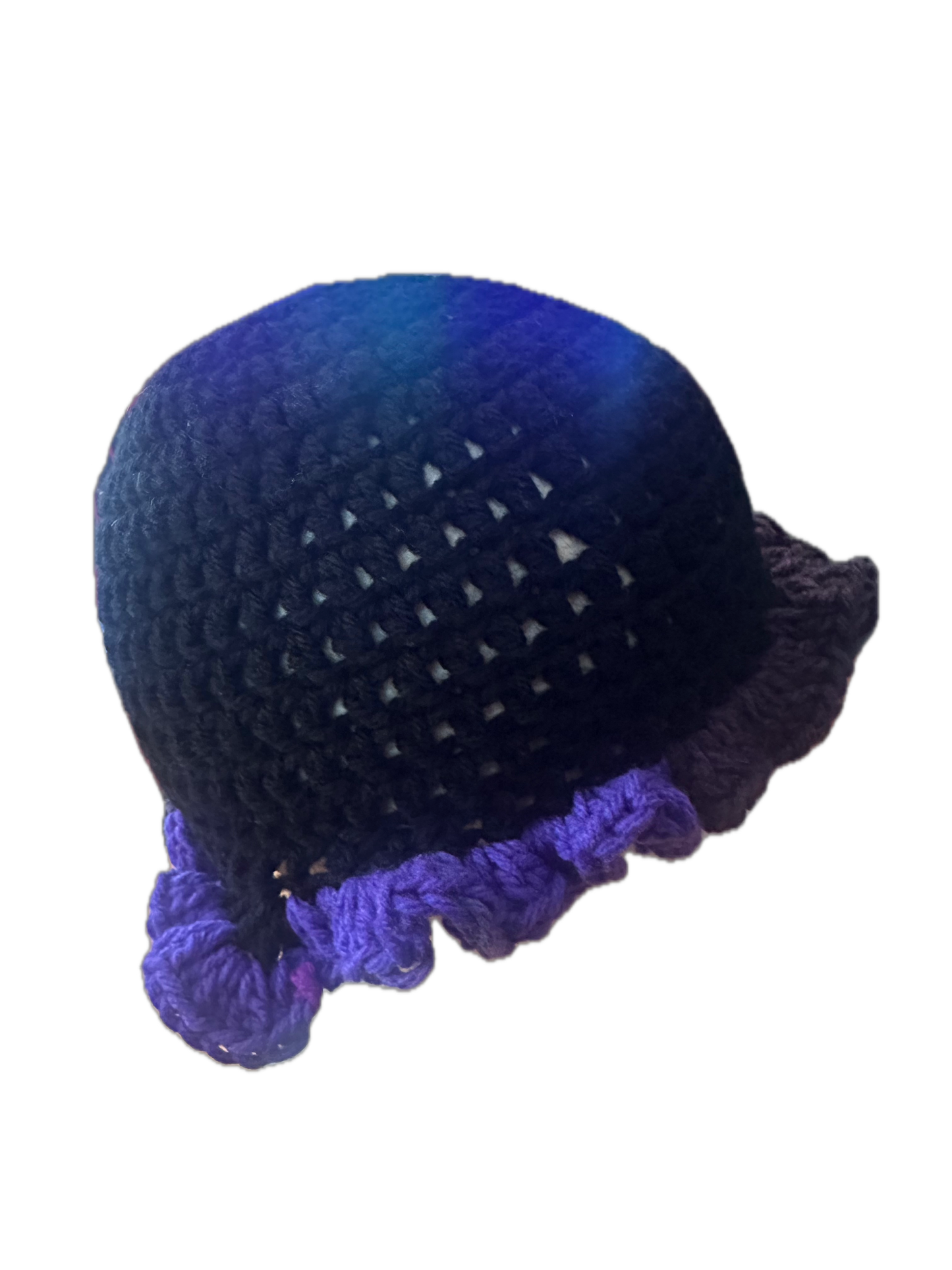 Black/Purple Crochet Ruffled Bucket Hat