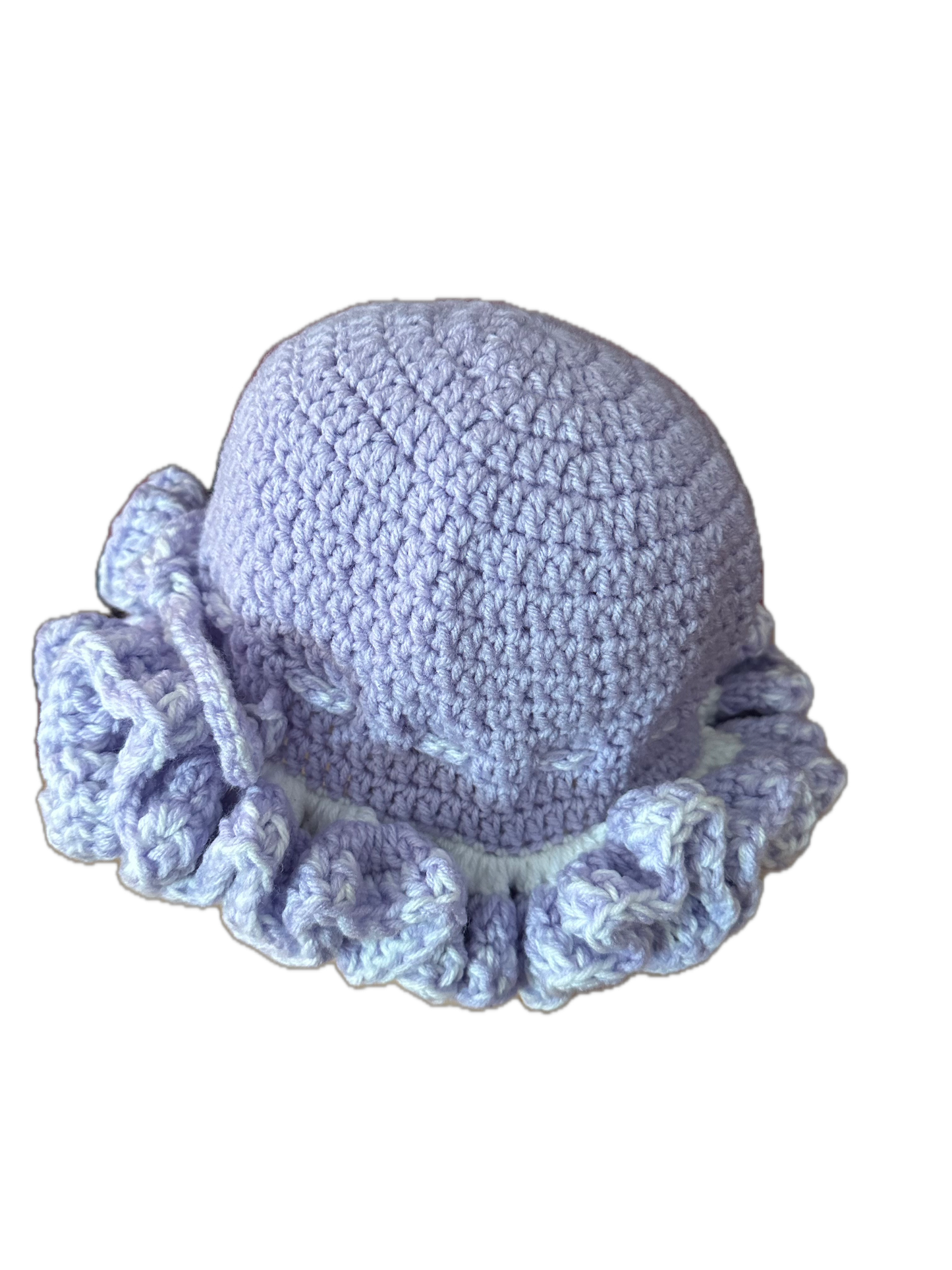 Lavender/White Crochet Ruffled Hat