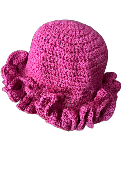 Pinky Pink Crochet Ruffled Hat