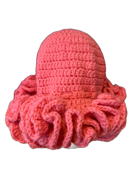 Coral Crochet Ruffled Hat