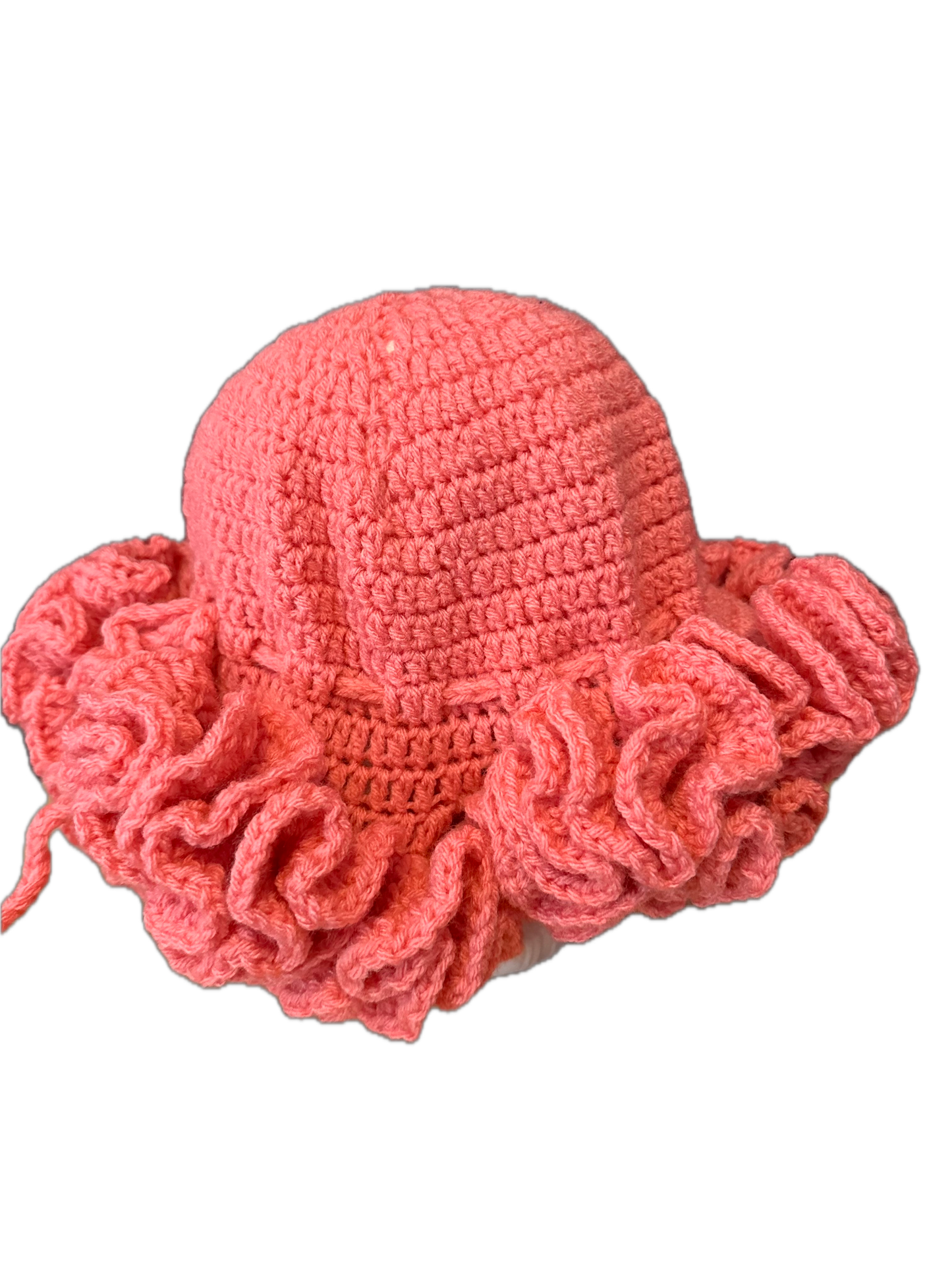 Coral Crochet Ruffled Hat