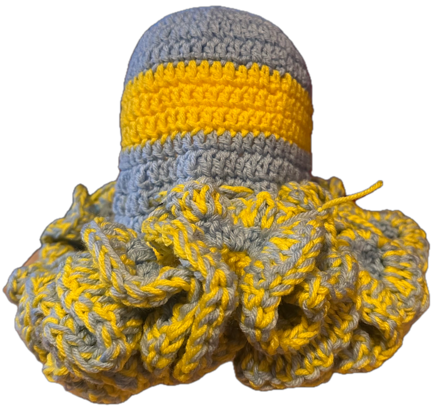 Light Blue/Yellow Crochet Ruffled Hat