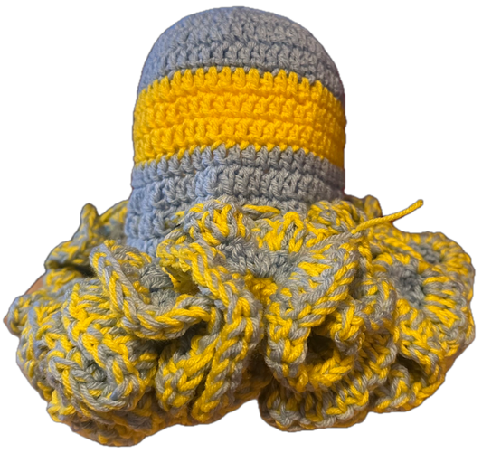 Light Blue/Yellow Crochet Ruffled Hat