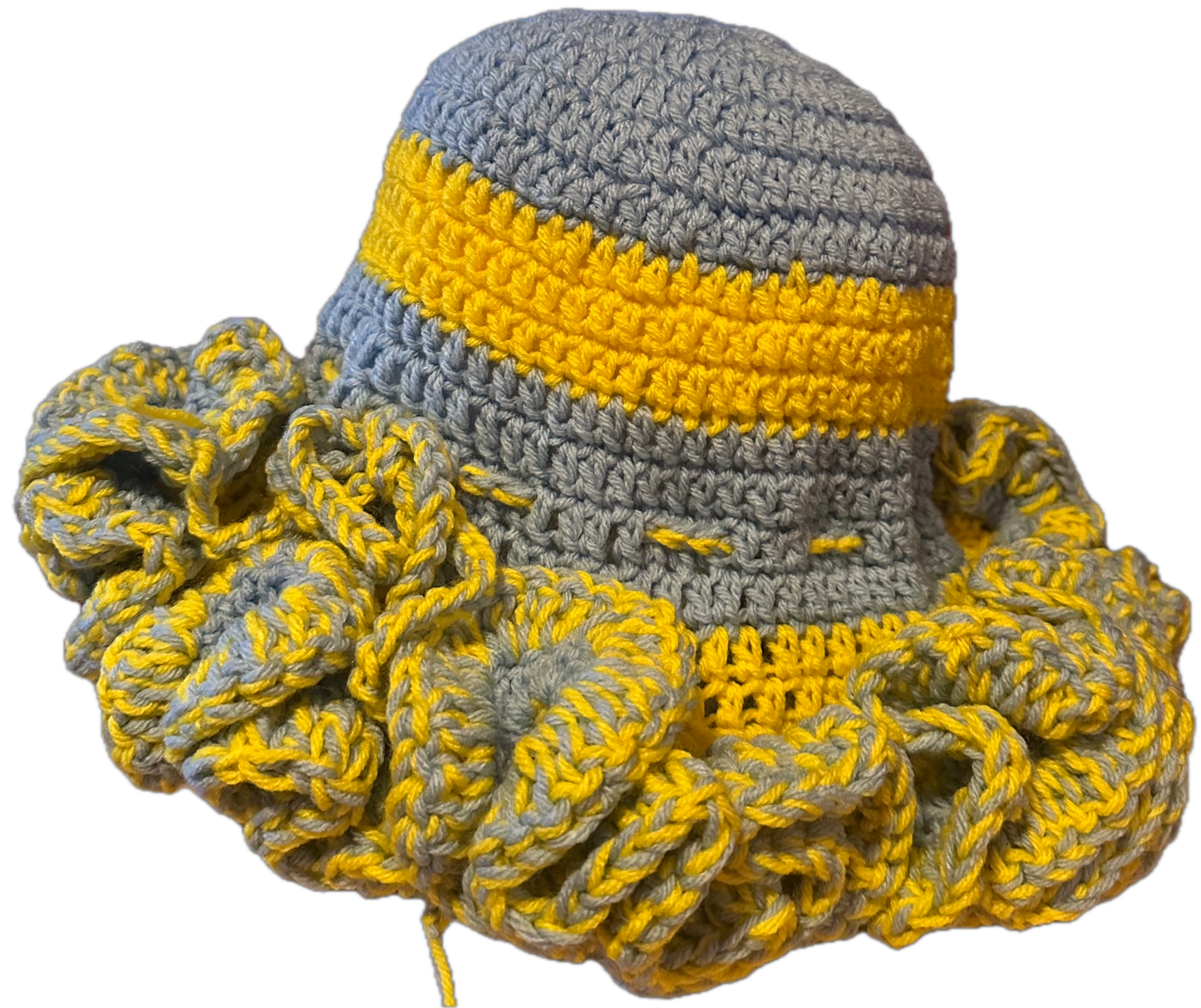 Light Blue/Yellow Crochet Ruffled Hat