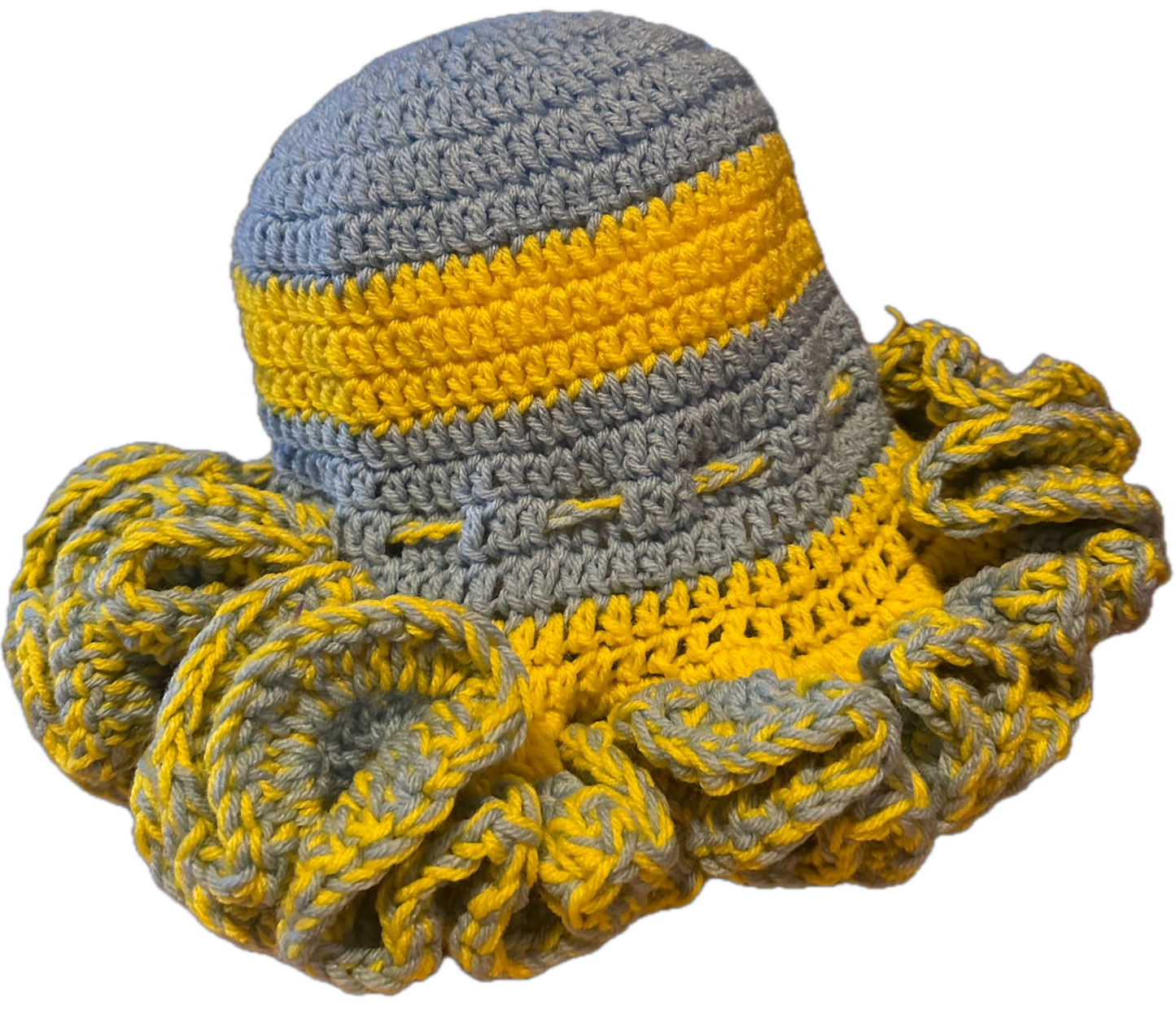 Light Blue/Yellow Crochet Ruffled Hat