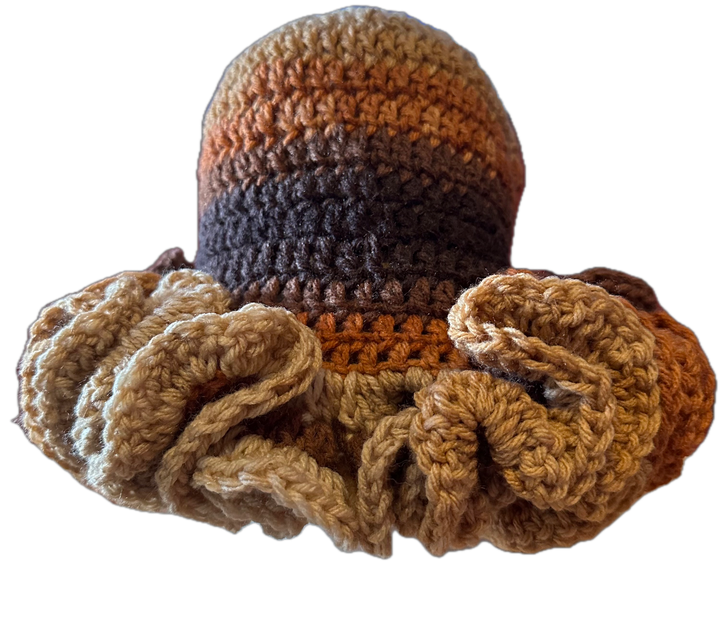 Brown/Latte Crochet Ruffled Hat