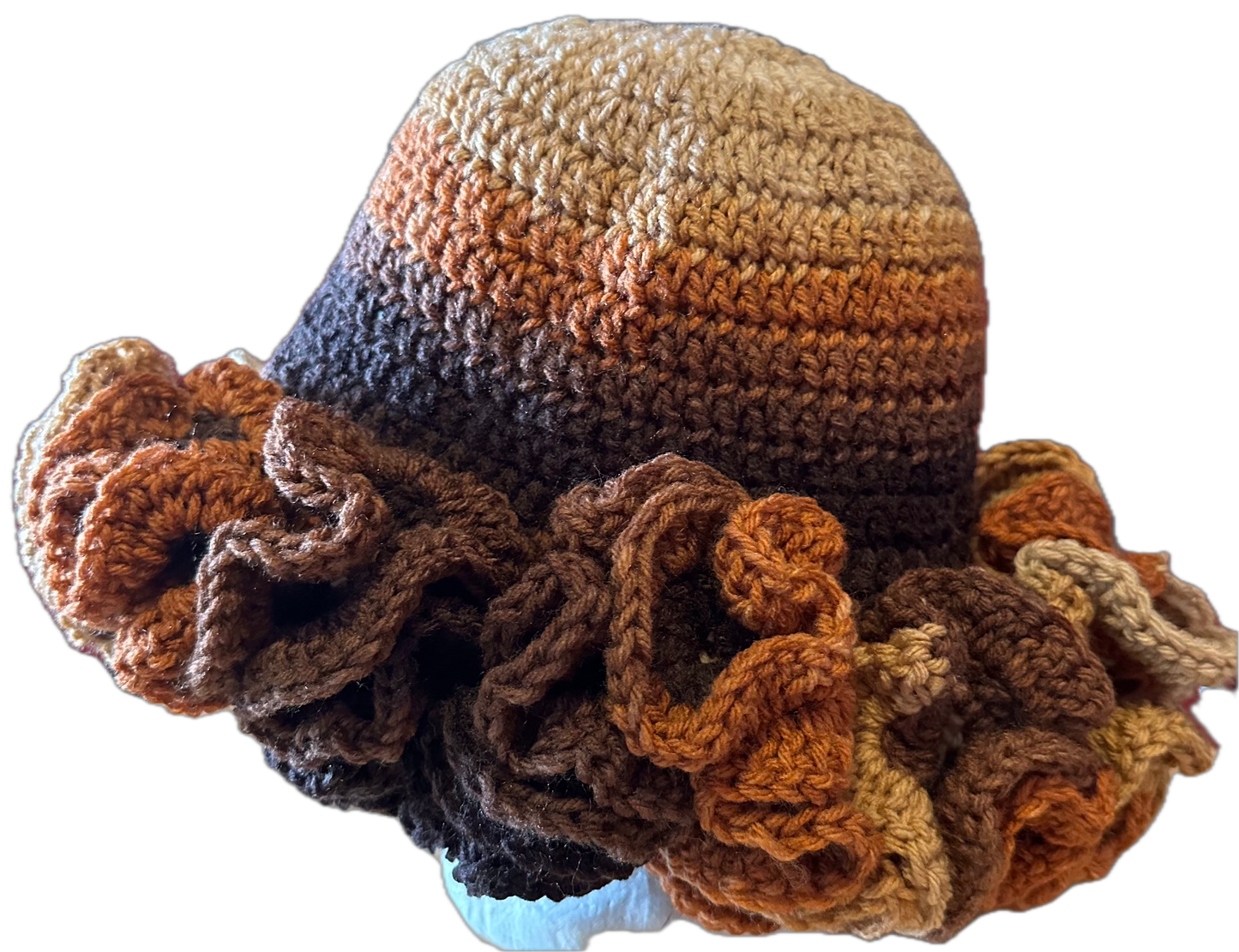 Brown/Latte Crochet Ruffled Hat