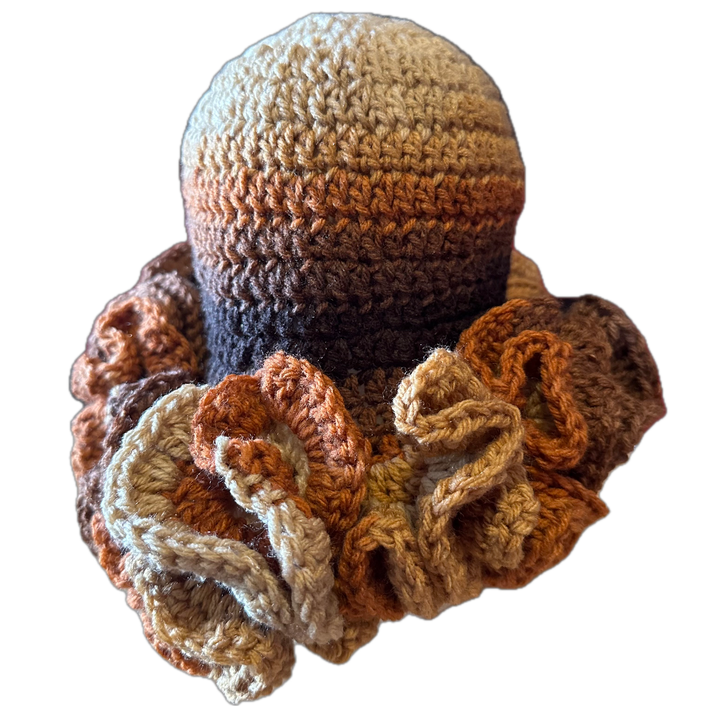 Brown/Latte Crochet Ruffled Hat