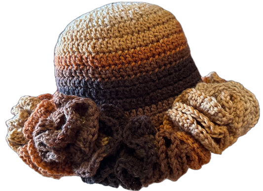 Brown/Latte Crochet Ruffled Hat