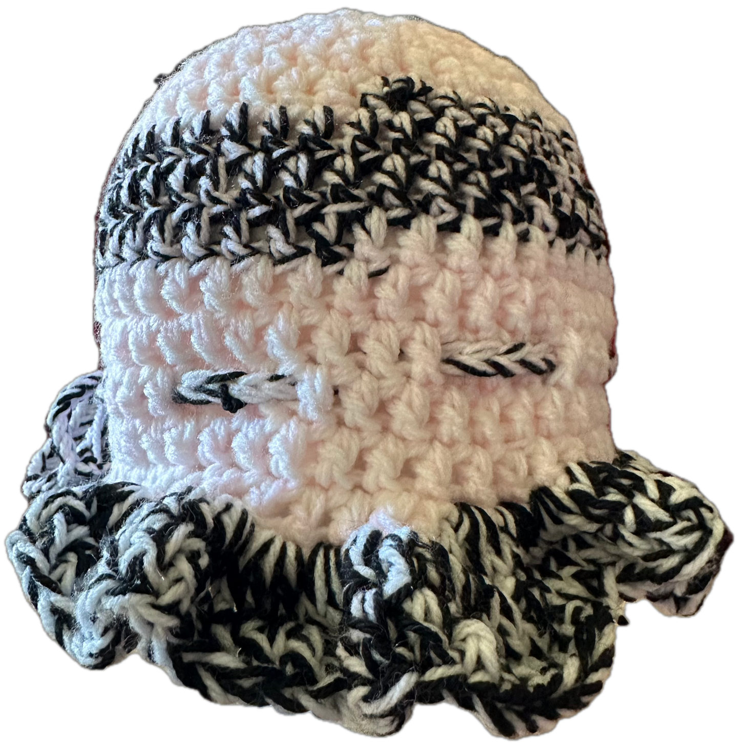 Baby Pink/Black/White Mix Crochet Ruffled Hat
