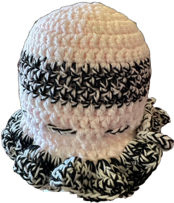 Baby Pink/Black/White Mix Crochet Ruffled Hat