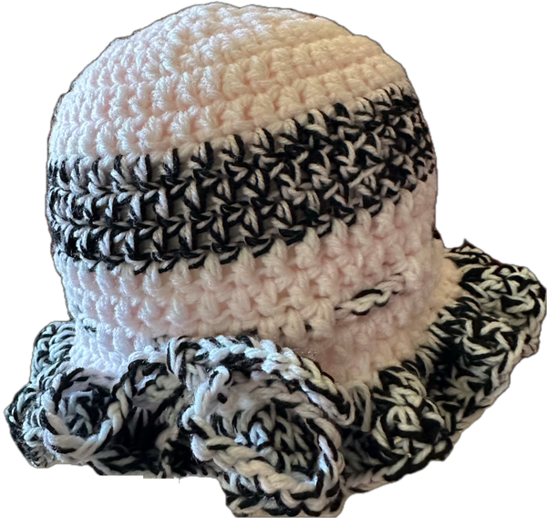 Baby Pink/Black/White Mix Crochet Ruffled Hat