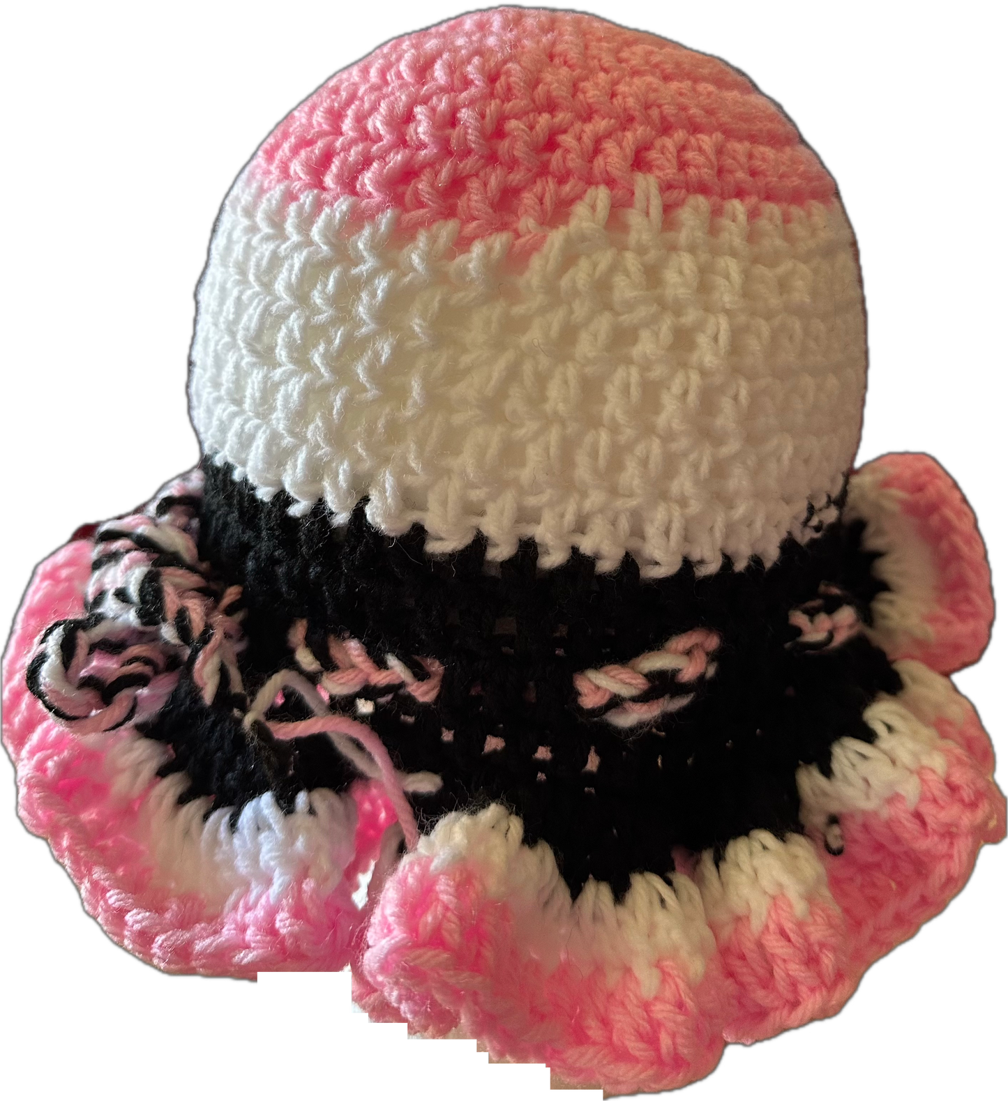 Pink/White/Black Crochet Ruffled Hat