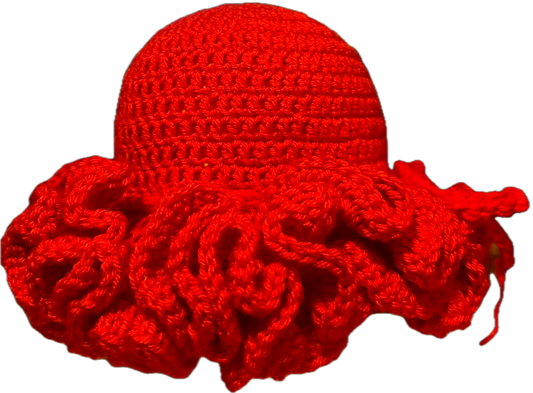 Tomato Red Crochet Ruffled Hat