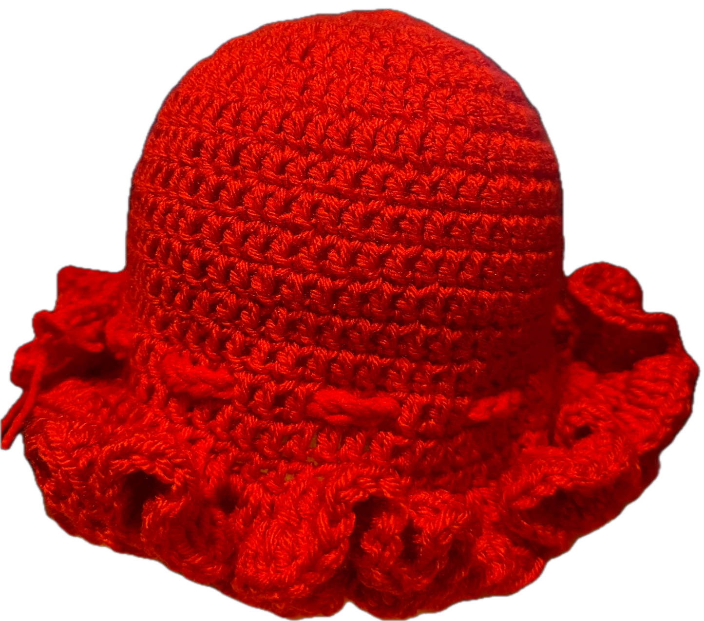 Tomato Red Crochet Ruffled Hat