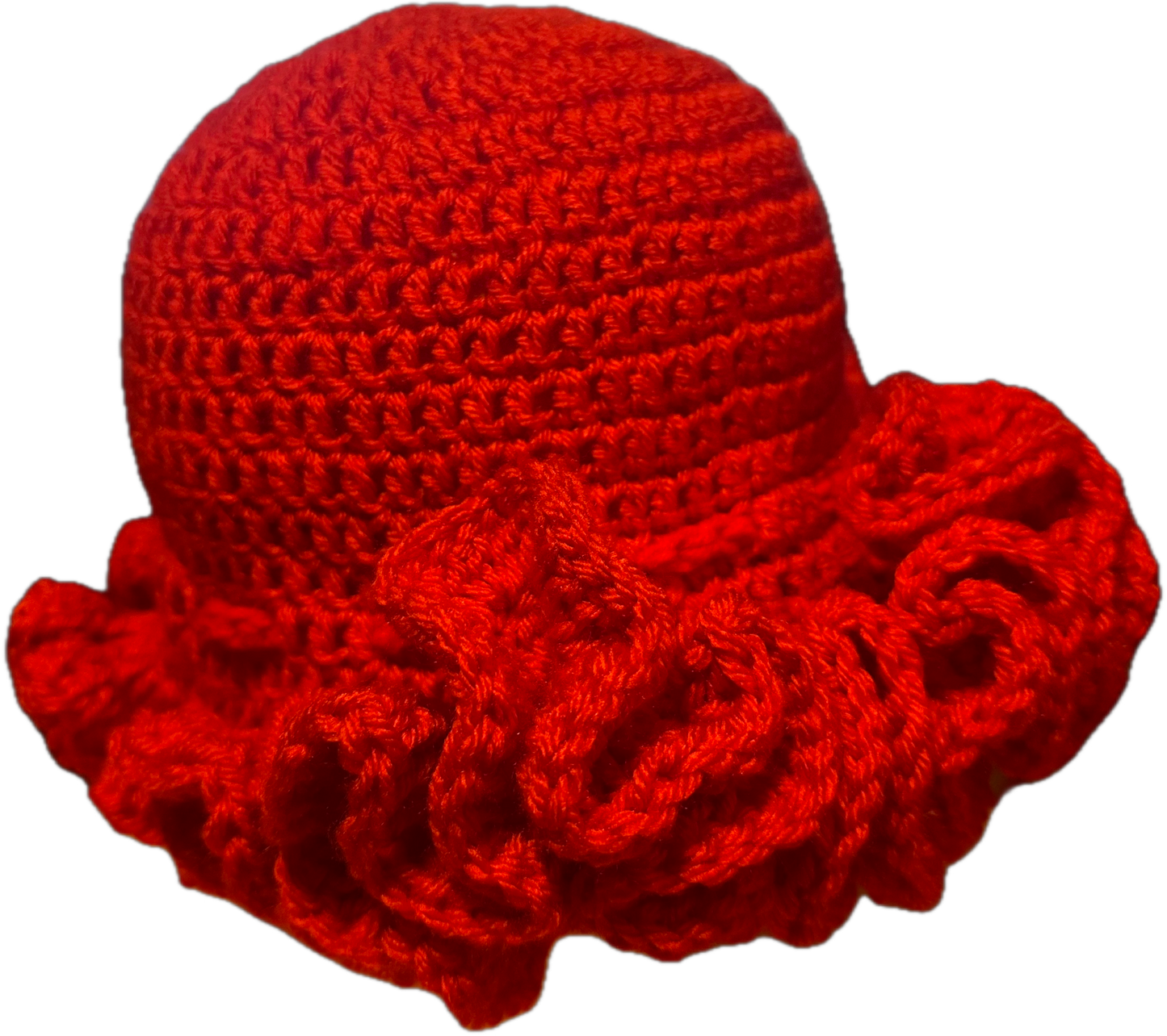 Tomato Red Crochet Ruffled Hat