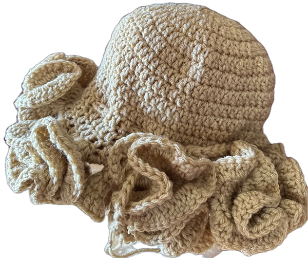 Beige Crochet Ruffled Hat