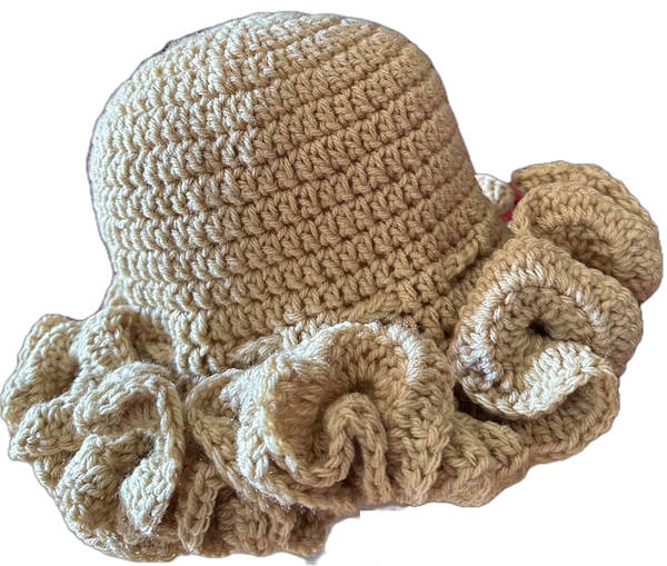 Beige Crochet Ruffled Hat