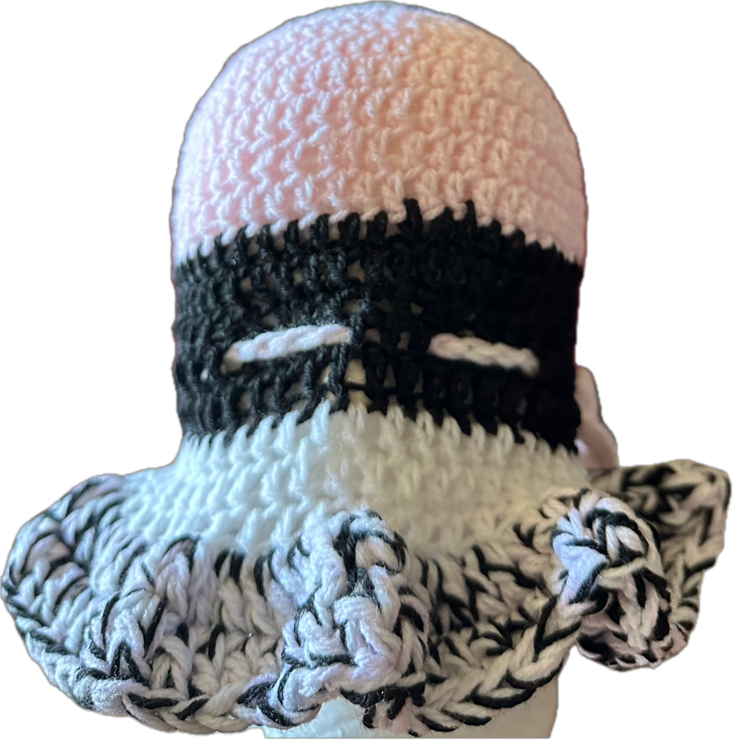 Pink/White/Black Mix Crochet Ruffled Hat