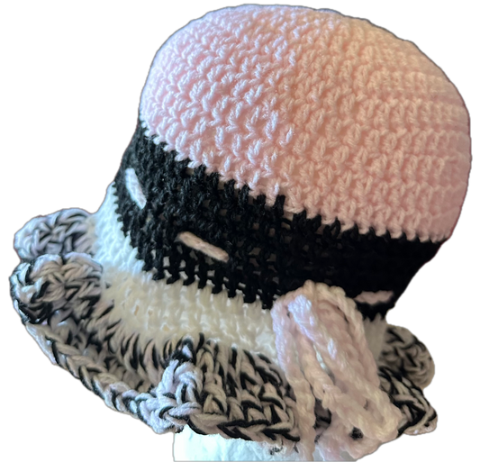 Pink/White/Black Mix Crochet Ruffled Hat