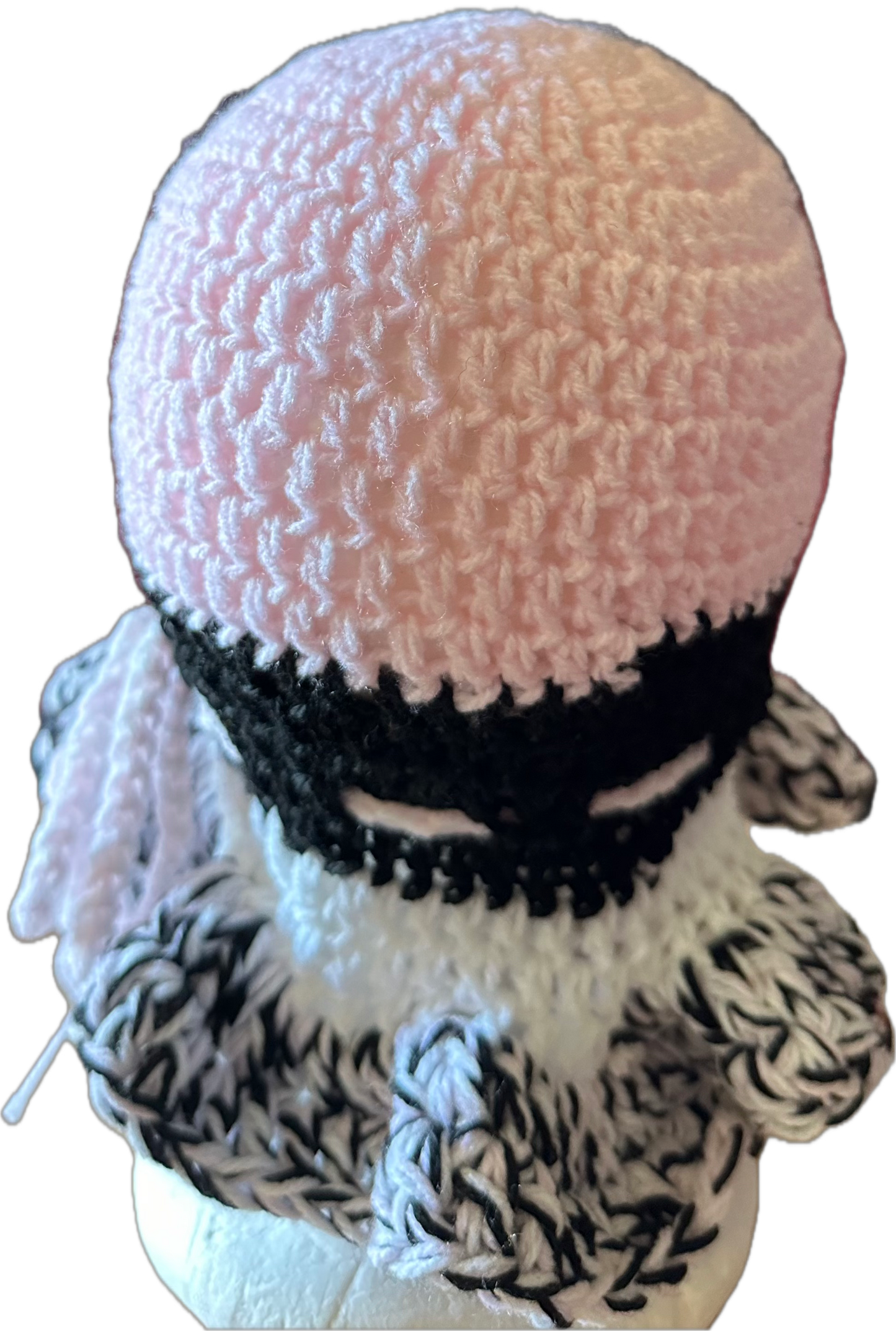 Pink/White/Black Mix Crochet Ruffled Hat