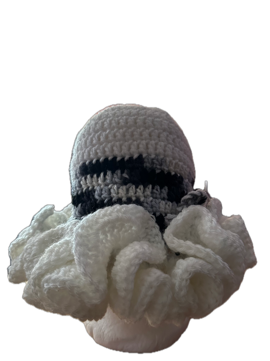 White/Black/Grey Crochet Ruffled Hat