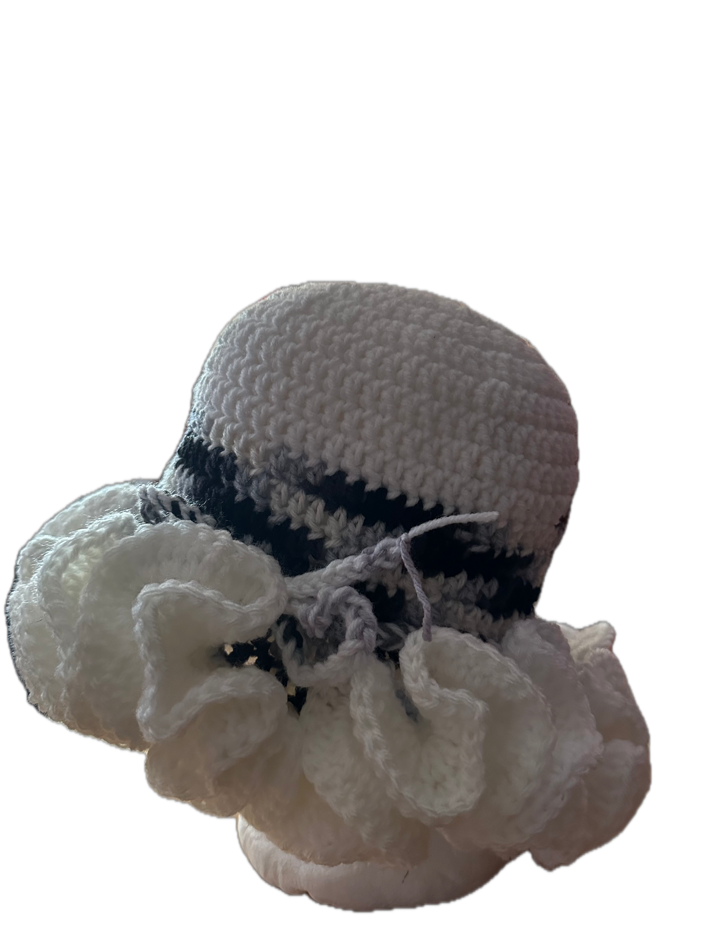 White/Black/Grey Crochet Ruffled Hat