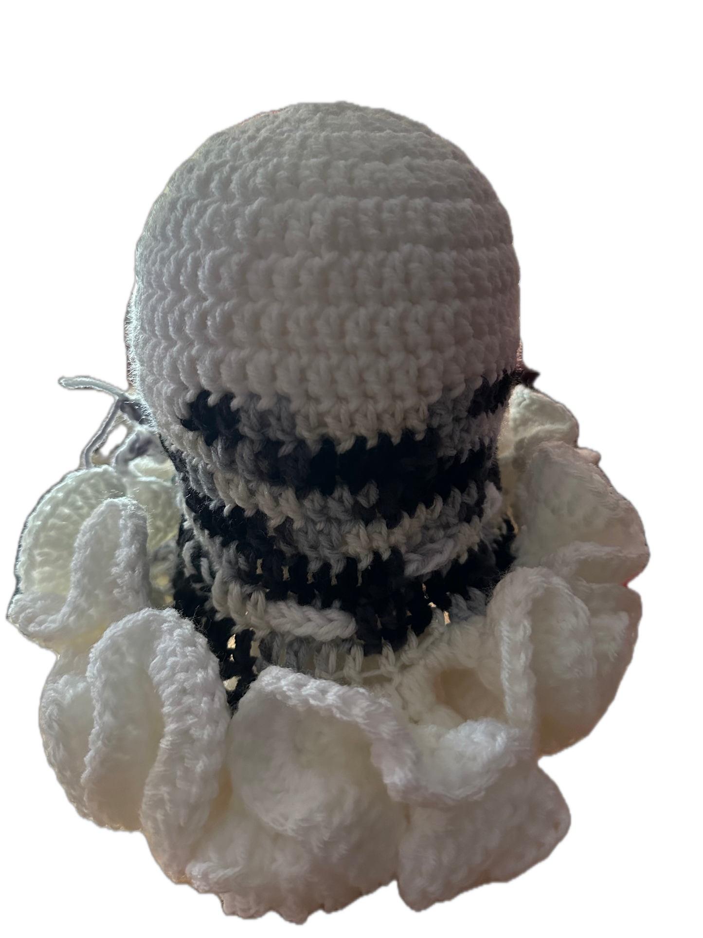White/Black/Grey Crochet Ruffled Hat
