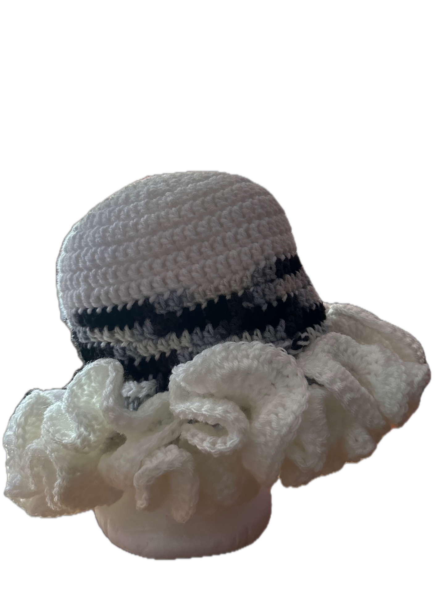 White/Black/Grey Crochet Ruffled Hat