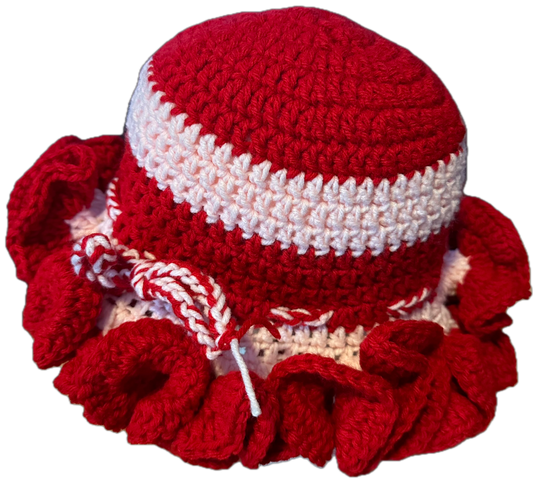 Candy Cane Crochet Ruffled Hat