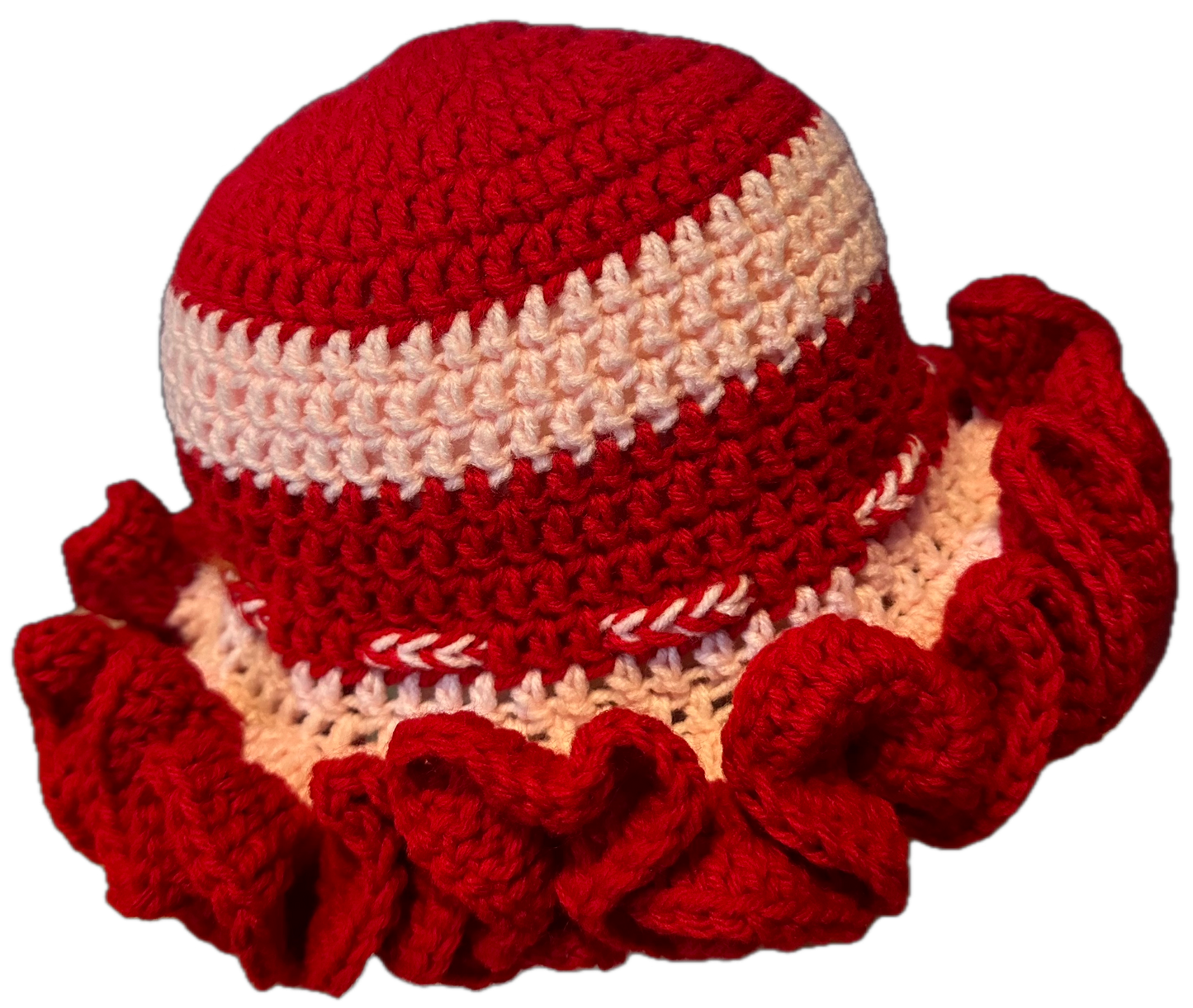 Candy Cane Crochet Ruffled Hat