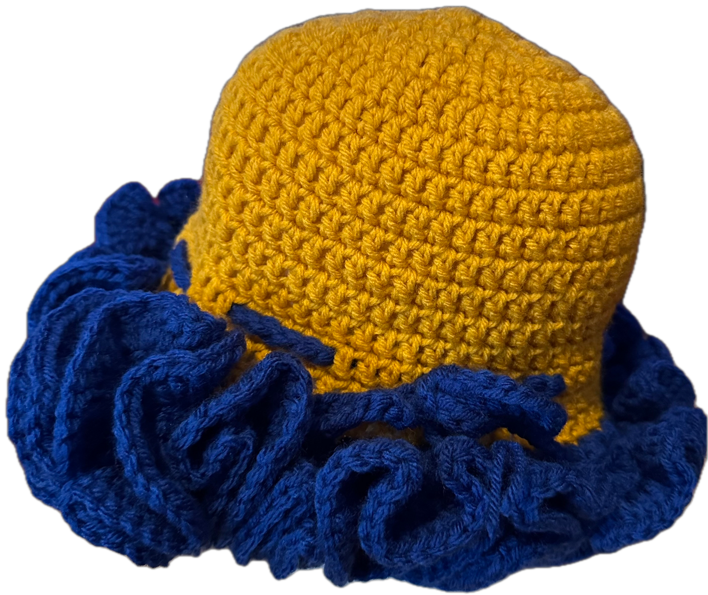 Gold/Royal Crochet Ruffled Hat