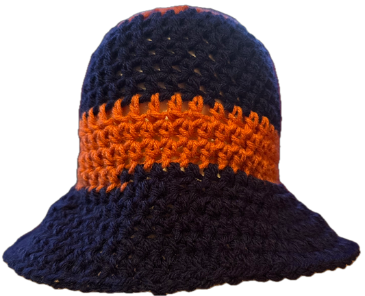 Orange/Navy Crochet Bucket Hat