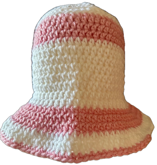 White/Light Pink Crochet Bucket Hat
