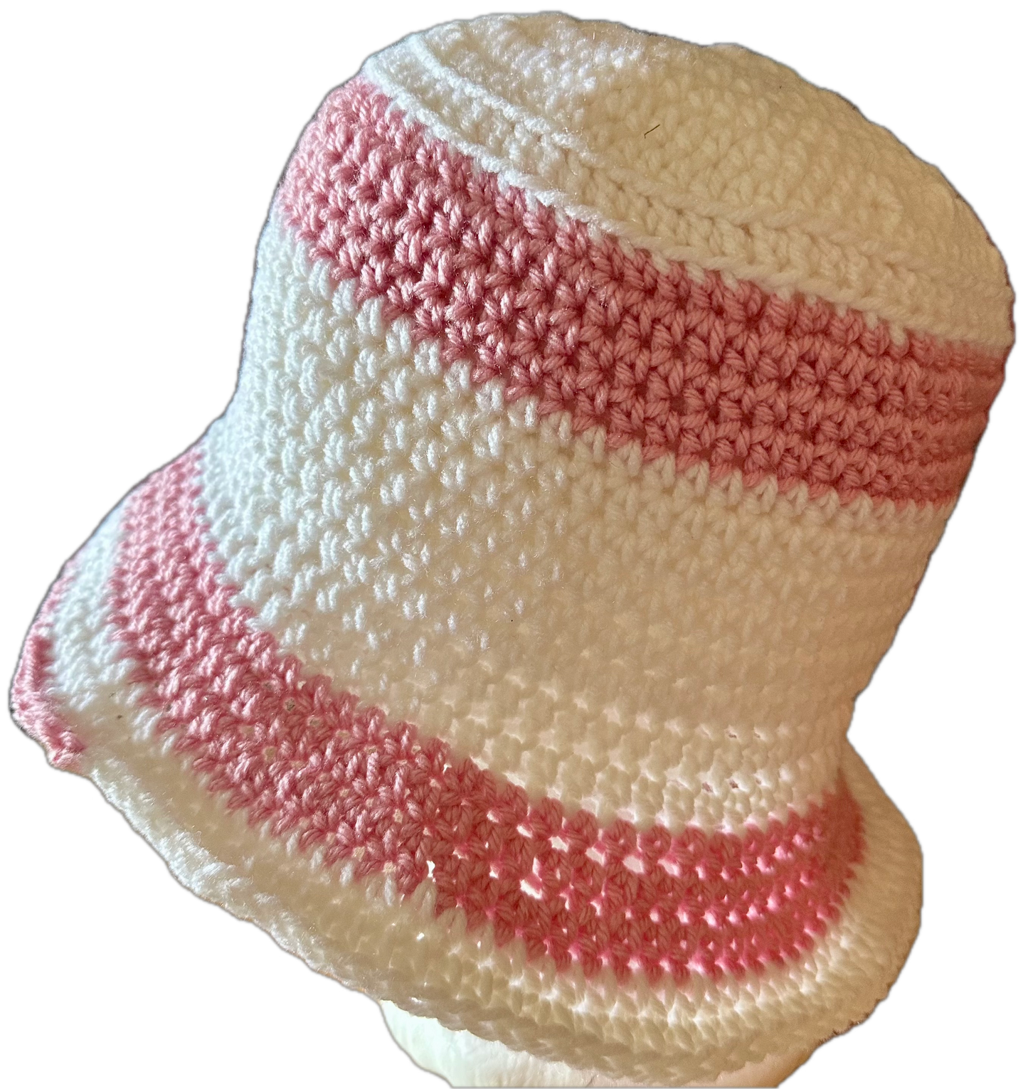 White/Light Pink Crochet Bucket Hat