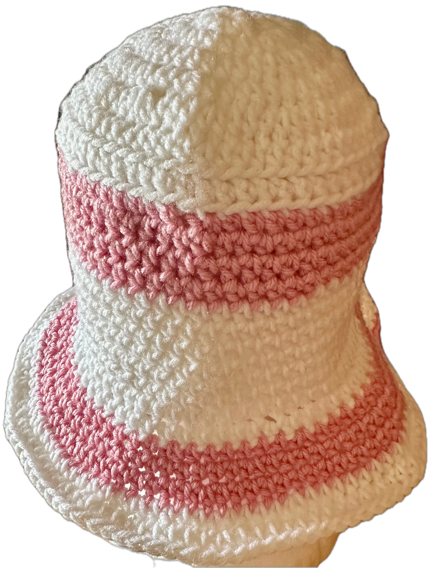 White/Light Pink Crochet Bucket Hat