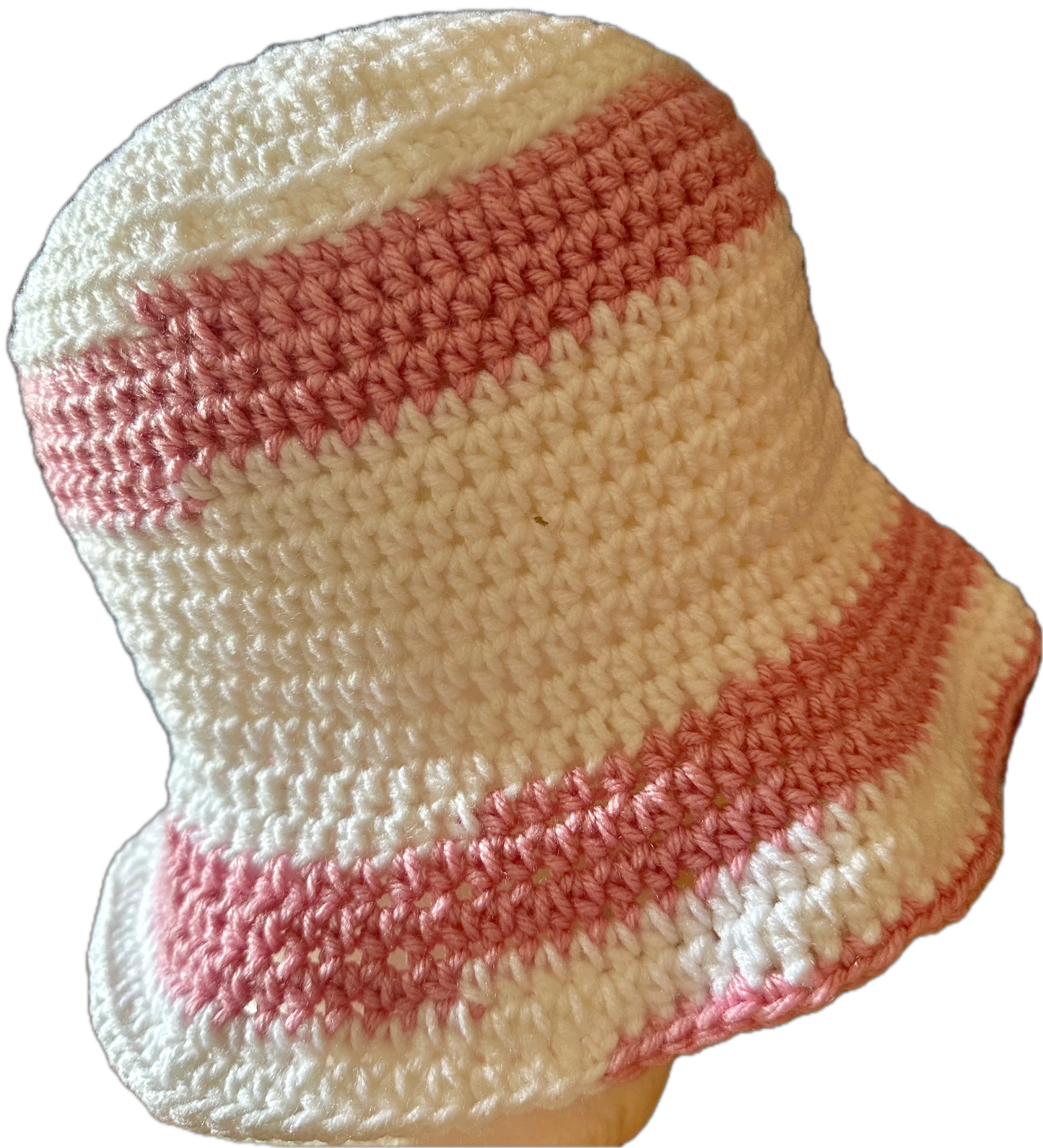 White/Light Pink Crochet Bucket Hat