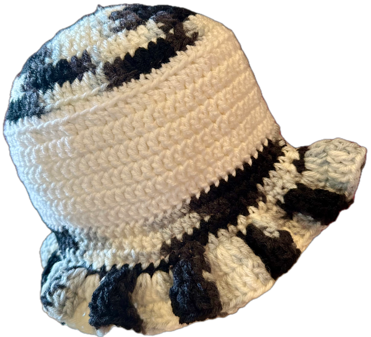 White/Black/Grey Crochet Ruffled Bucket Hat