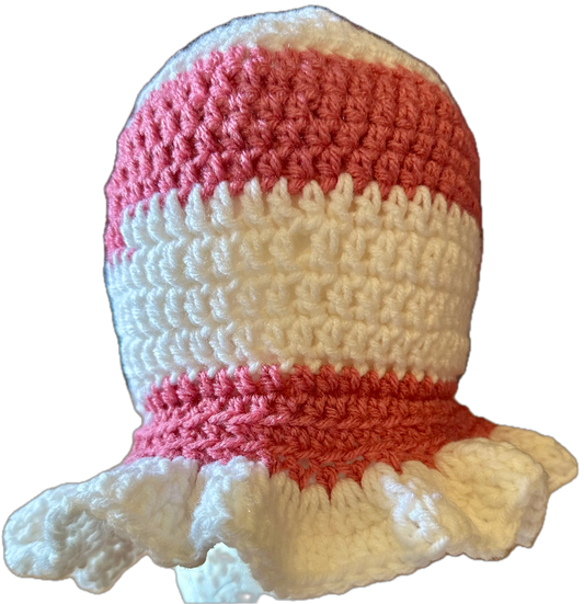 Pink & White Ring Crochet Ruffled Bucket Hat