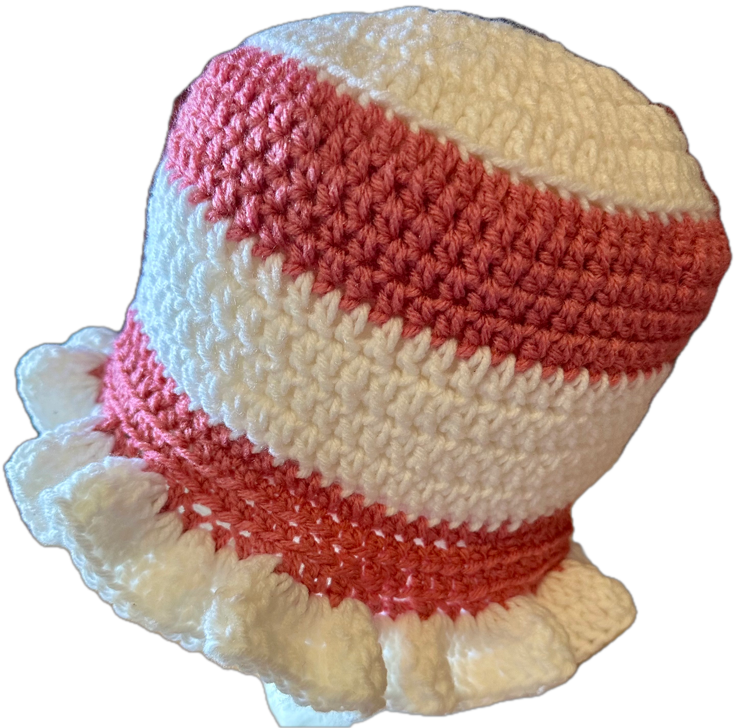 Pink & White Ring Crochet Ruffled Bucket Hat