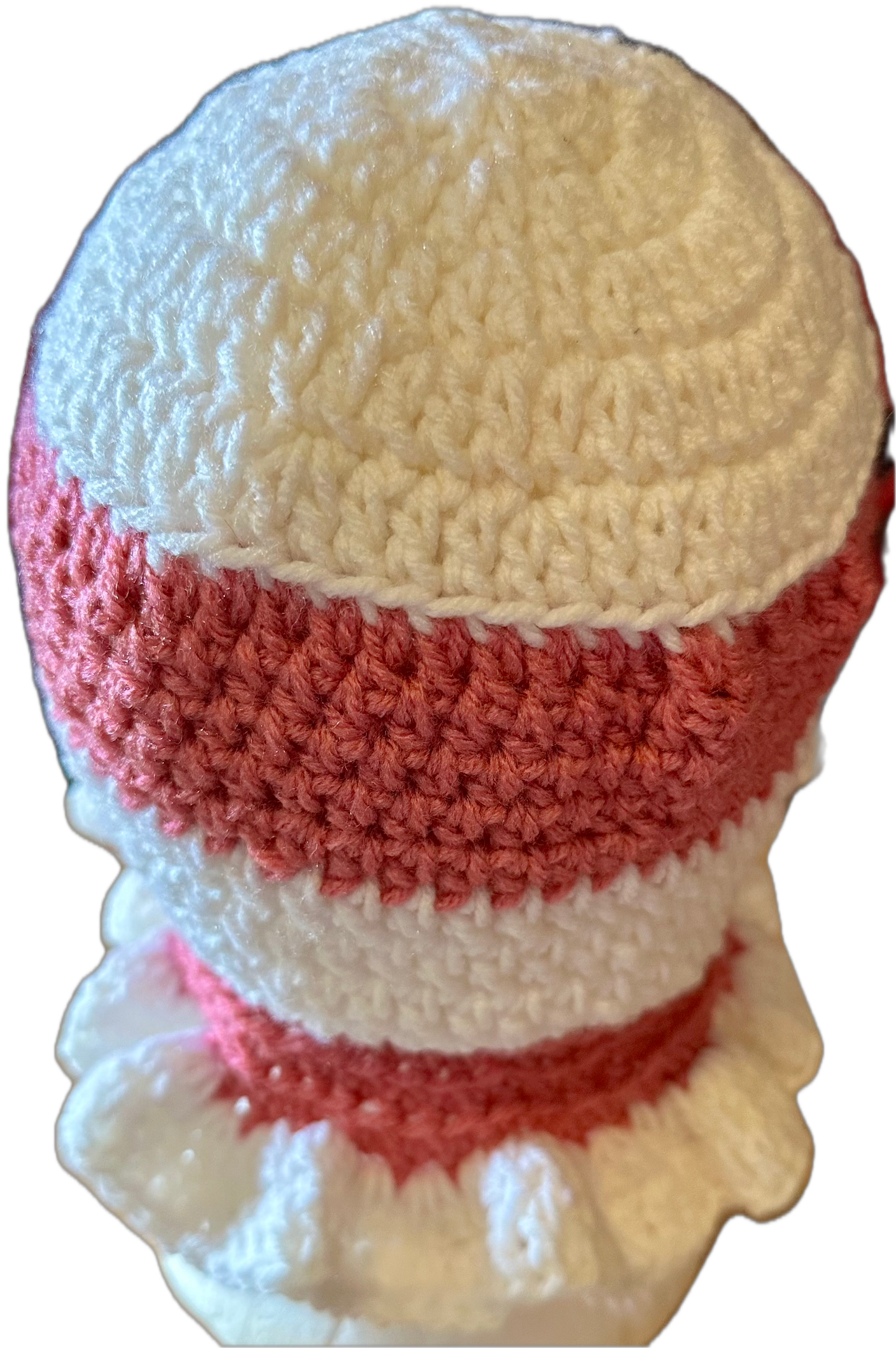 Pink & White Ring Crochet Ruffled Bucket Hat