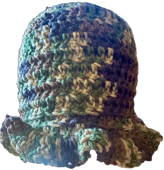 Camo Crochet Ruffled Bucket Hat
